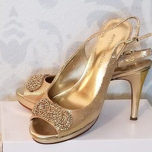 Gold Platform Antonio Melani Peep Toe Slingbacks